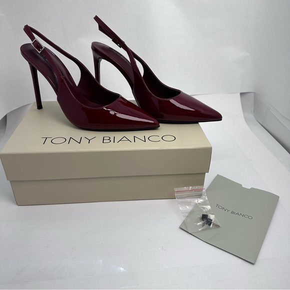 Tony Bianco Asti Sling Back in Bordeaux Patent shiny red leather high heel - Picture 2 of 8